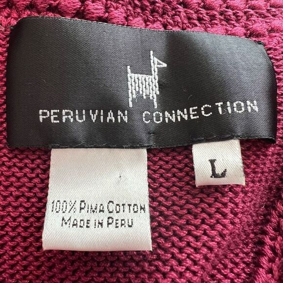 Peruvian Connection Maroon 100% Pima Cotton Cardigan Sweater Size L - Picture 4 of 8